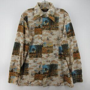 VINTAGE Career Club Shirt Large Psychedelic Disco AOP Scenic 70s USA